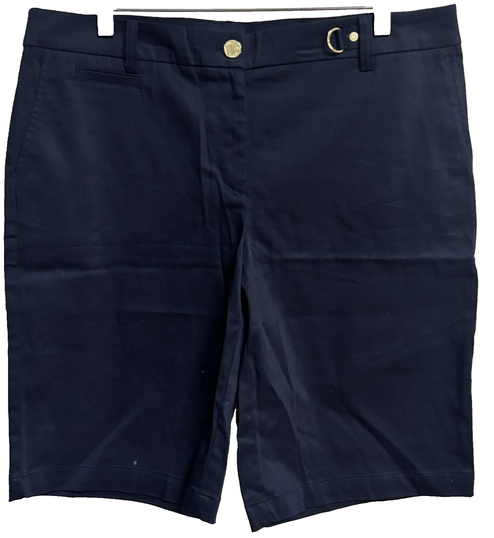 Anne Klein Womens Navy Bermuda Shorts Size 10 Flat Front Stretch Casual New